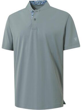 Mens Grey Collarless Golf Shirt Dry Fit Moisture Wicking Henley Tee